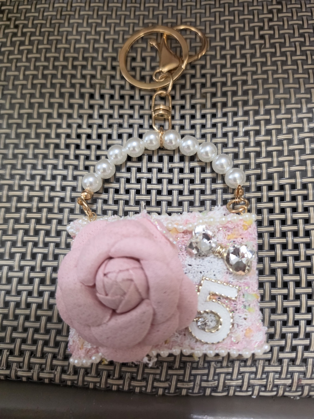 Pink Pearl-Handle Floral Bag Charm Keychain - NWOT